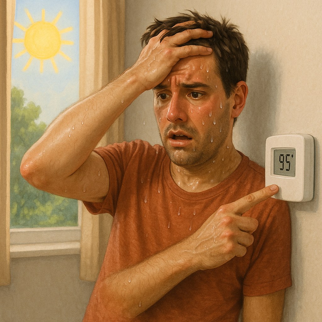 Angry homeowner at hot thermostat