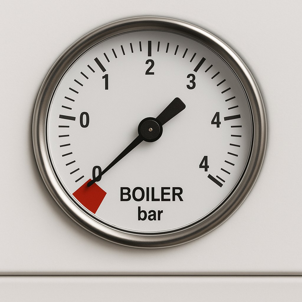 Boiler gauge needle in red zone