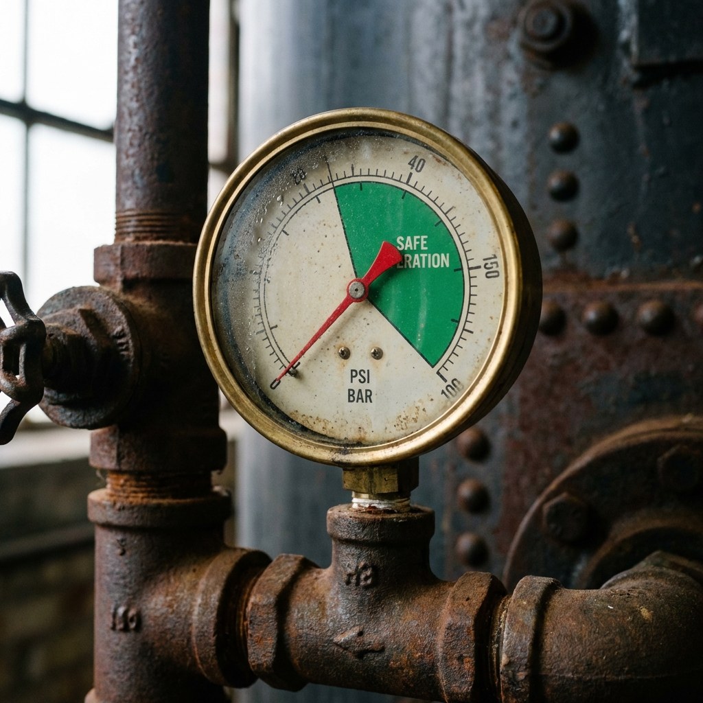 Boiler pressure gauge needle in green