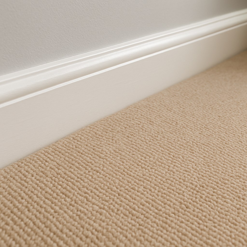 Carpet edge secured against baseboard