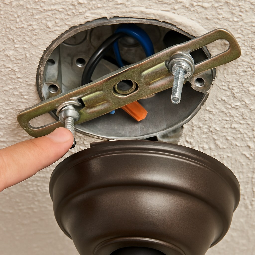 ceiling fan bracket hand points screws