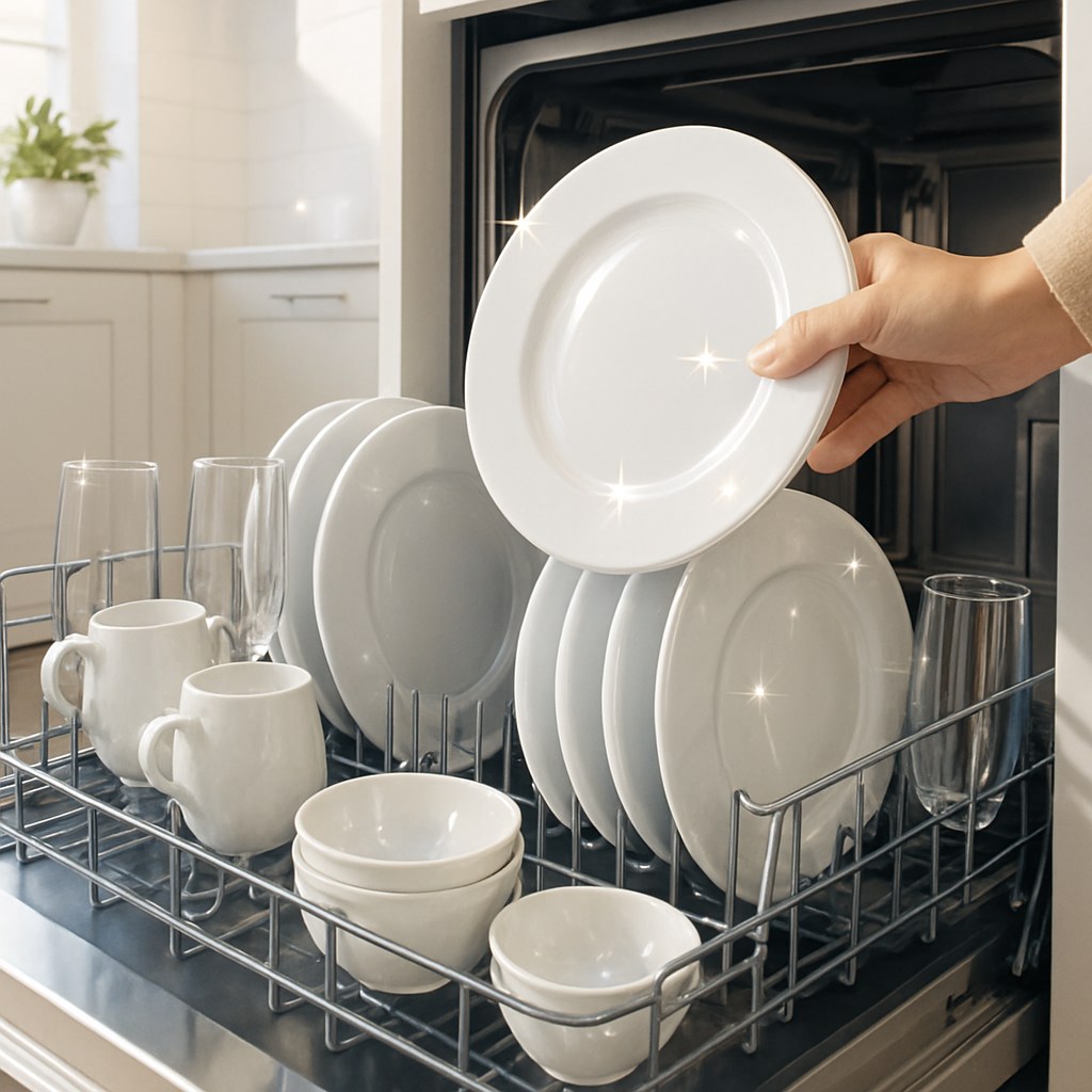 Clean sparkling dishes from dishwasher
