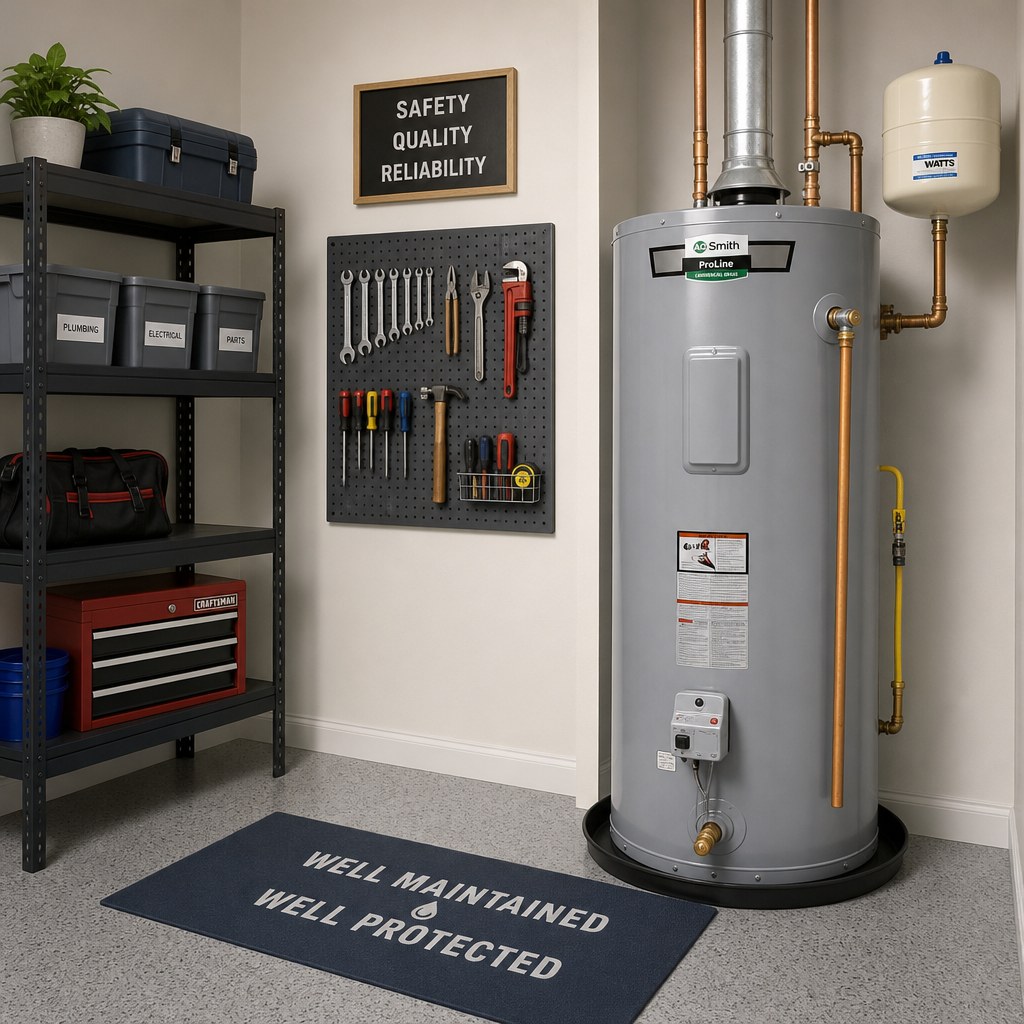 Clean utility room with water heater