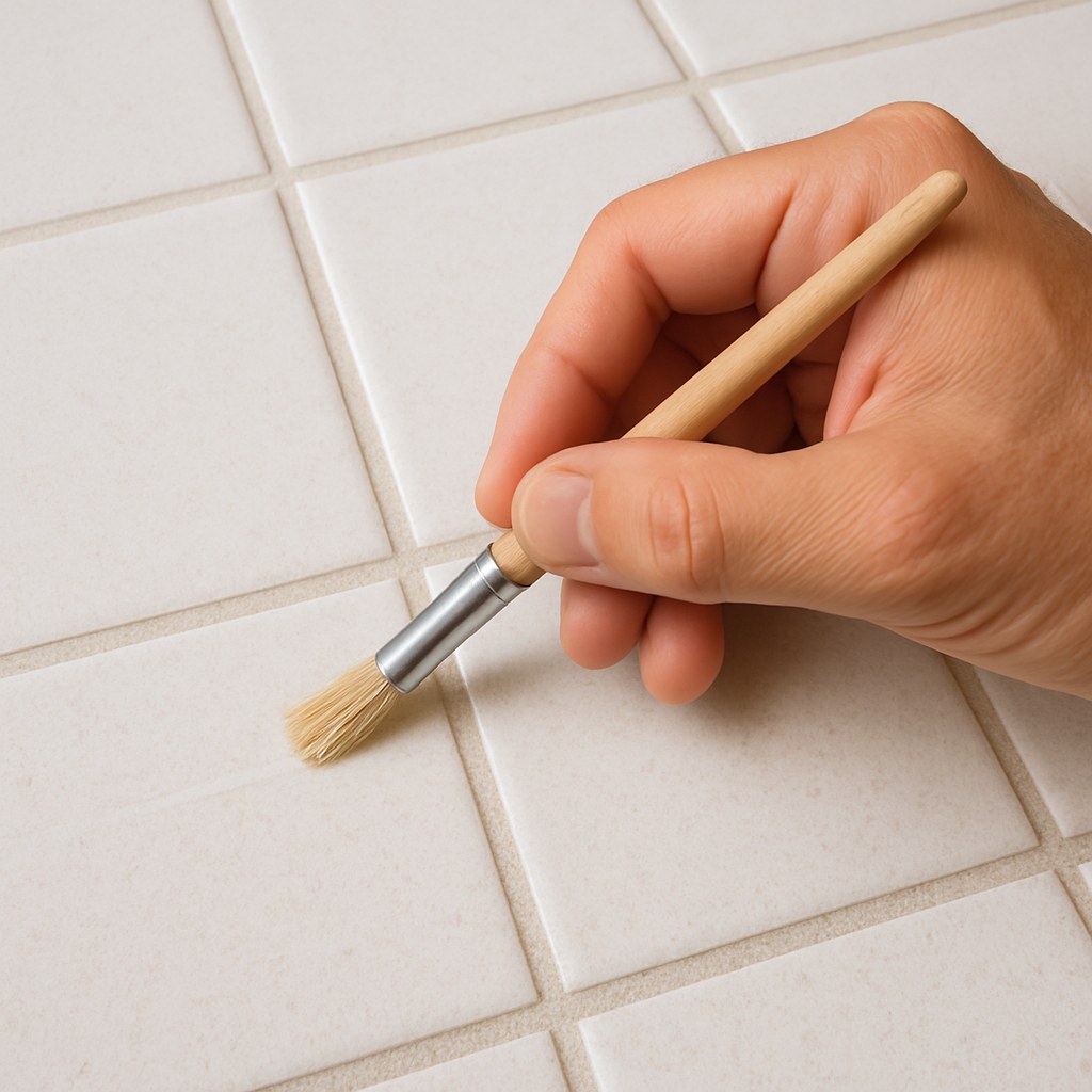 Close up grout sealing with brush