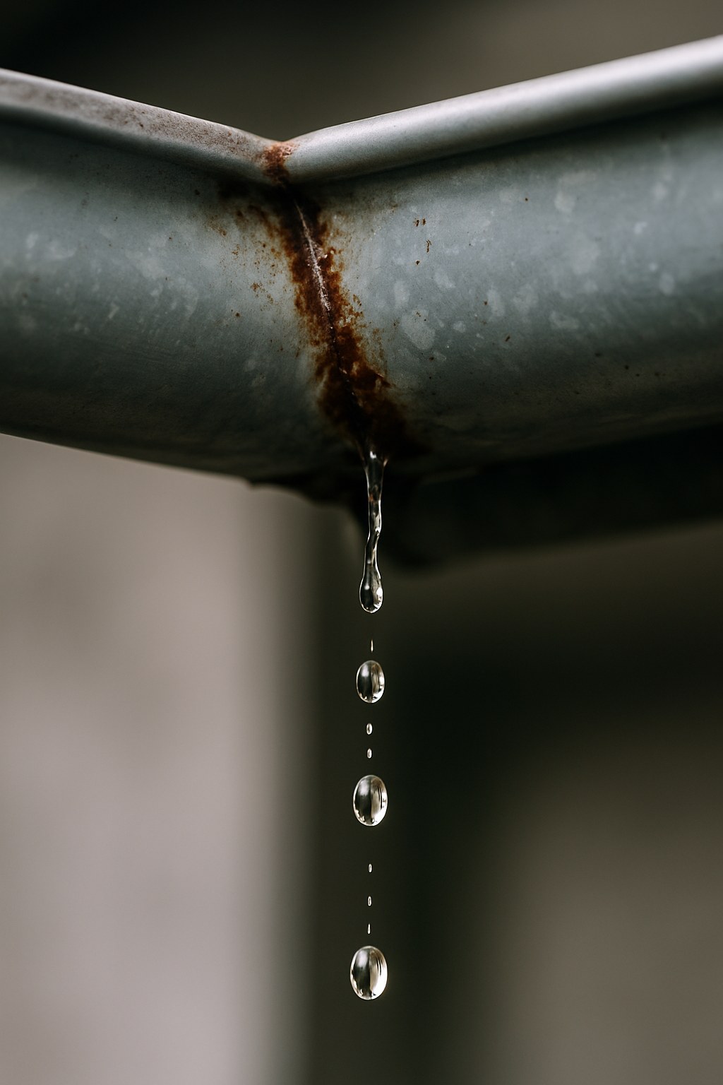 close up gutter water drip