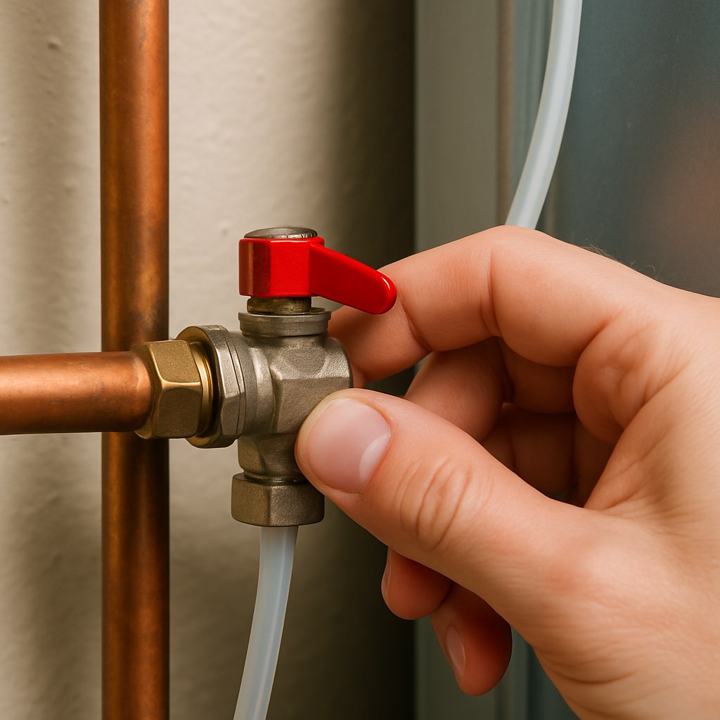 Close up hand turning fridge valve
