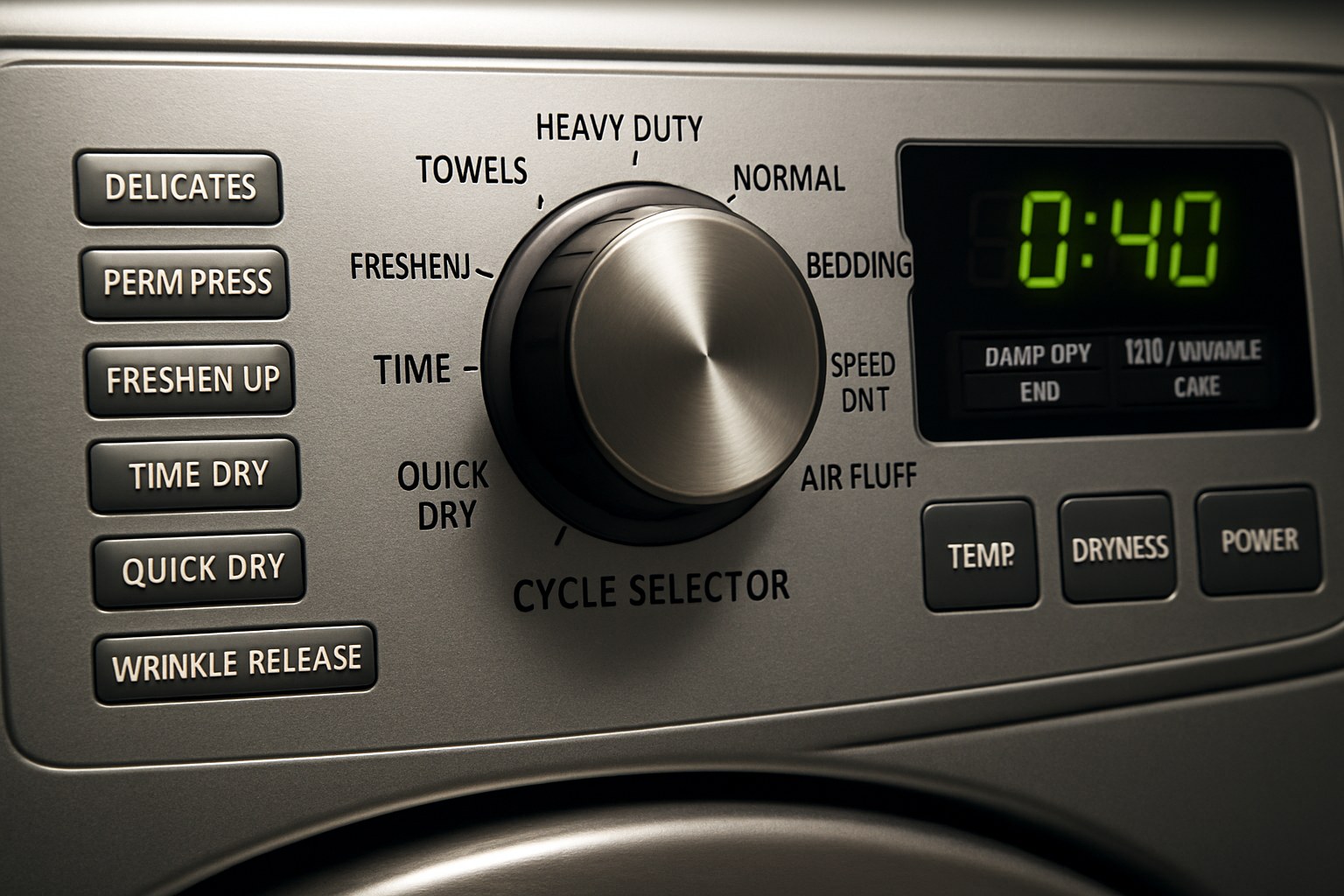 Close up modern dryer control panel