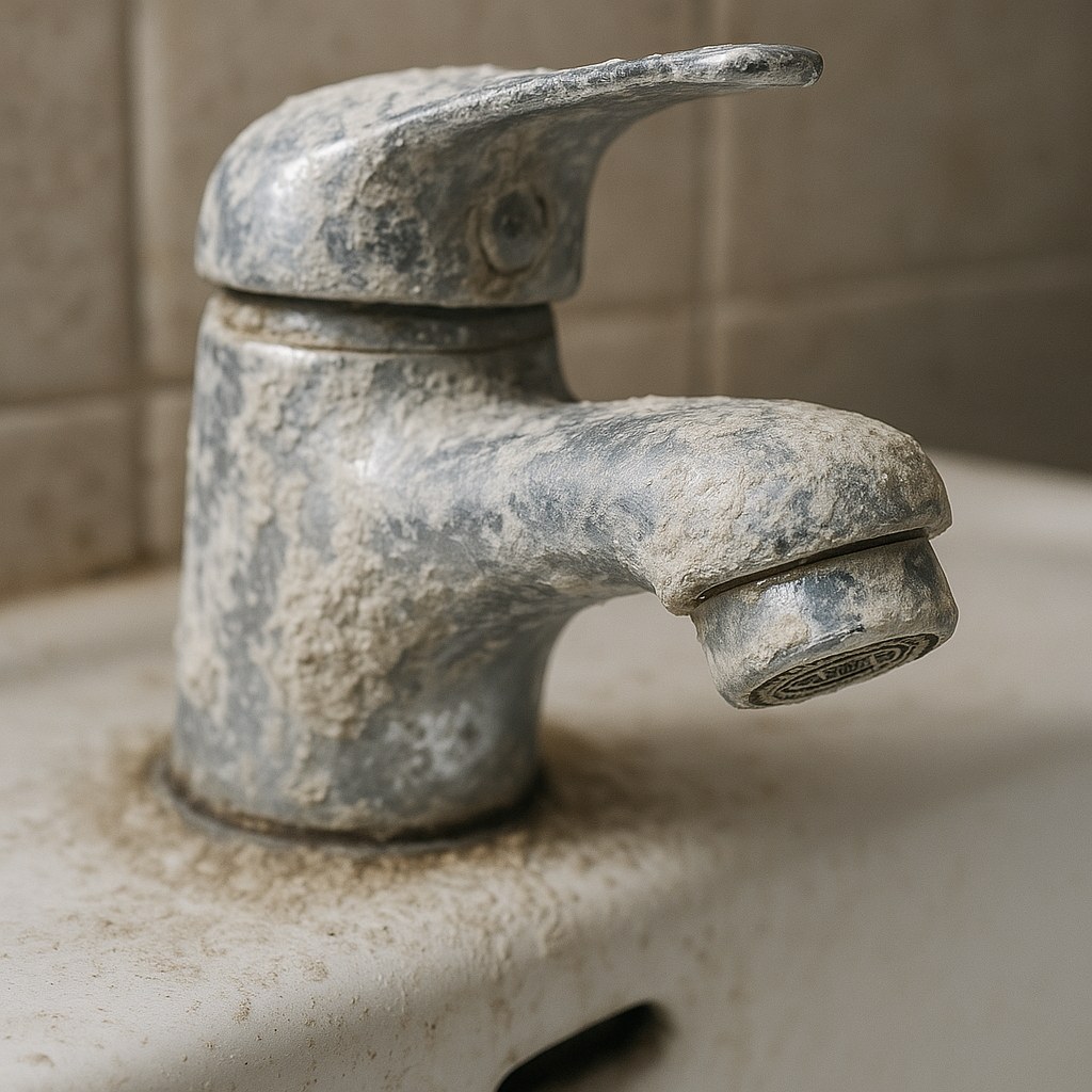 Close up of chalky faucet