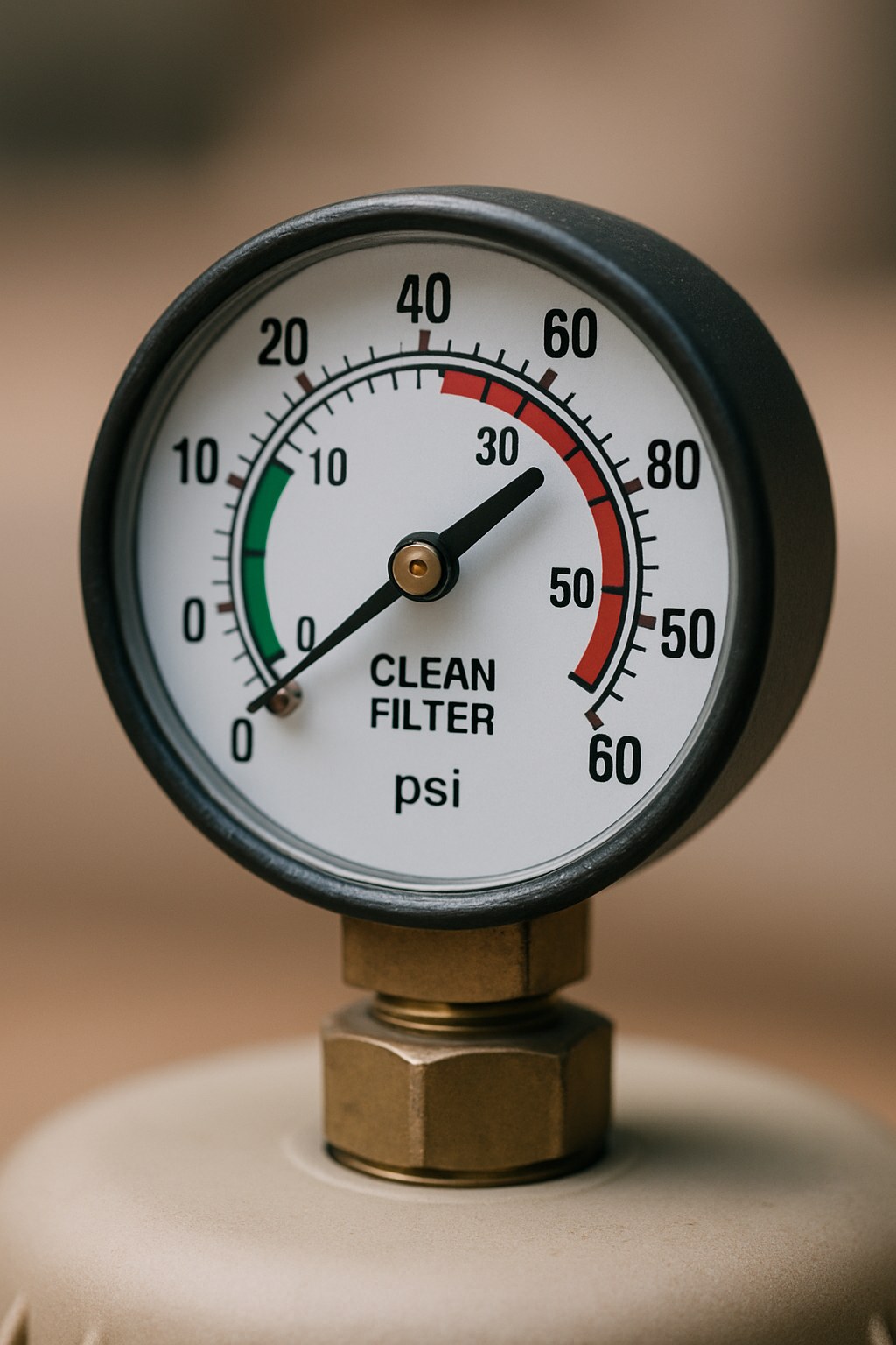 Close up of pool filter gauge