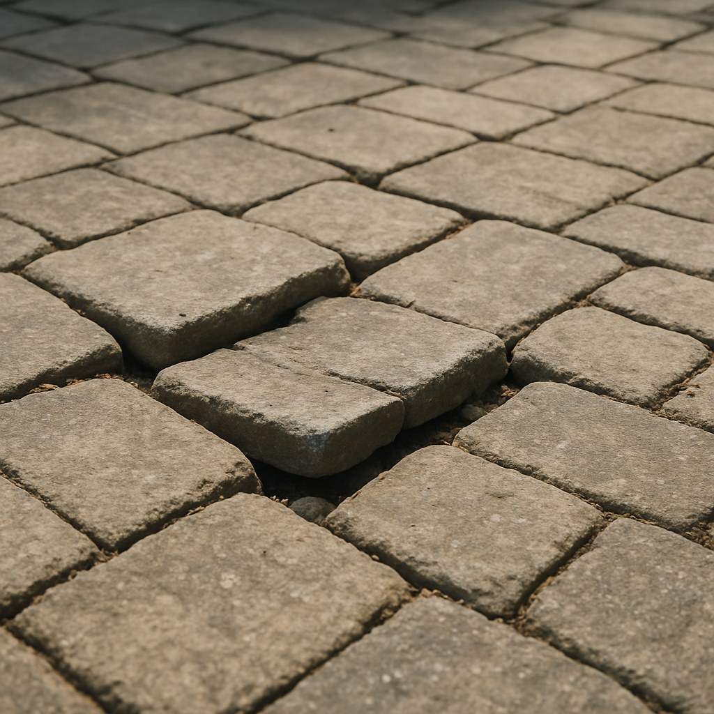 close up patio loose sunken pavers