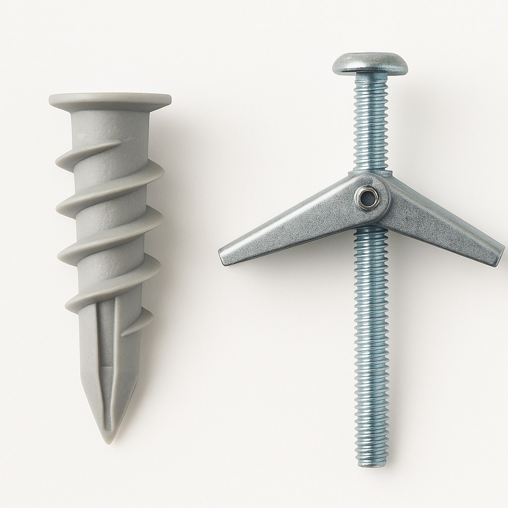 close up plastic and toggle anchors