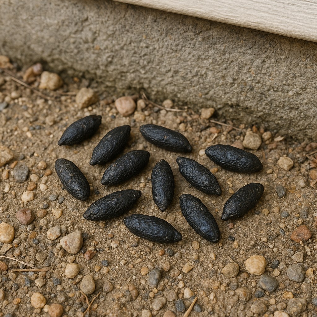 Close up rat droppings near foundation