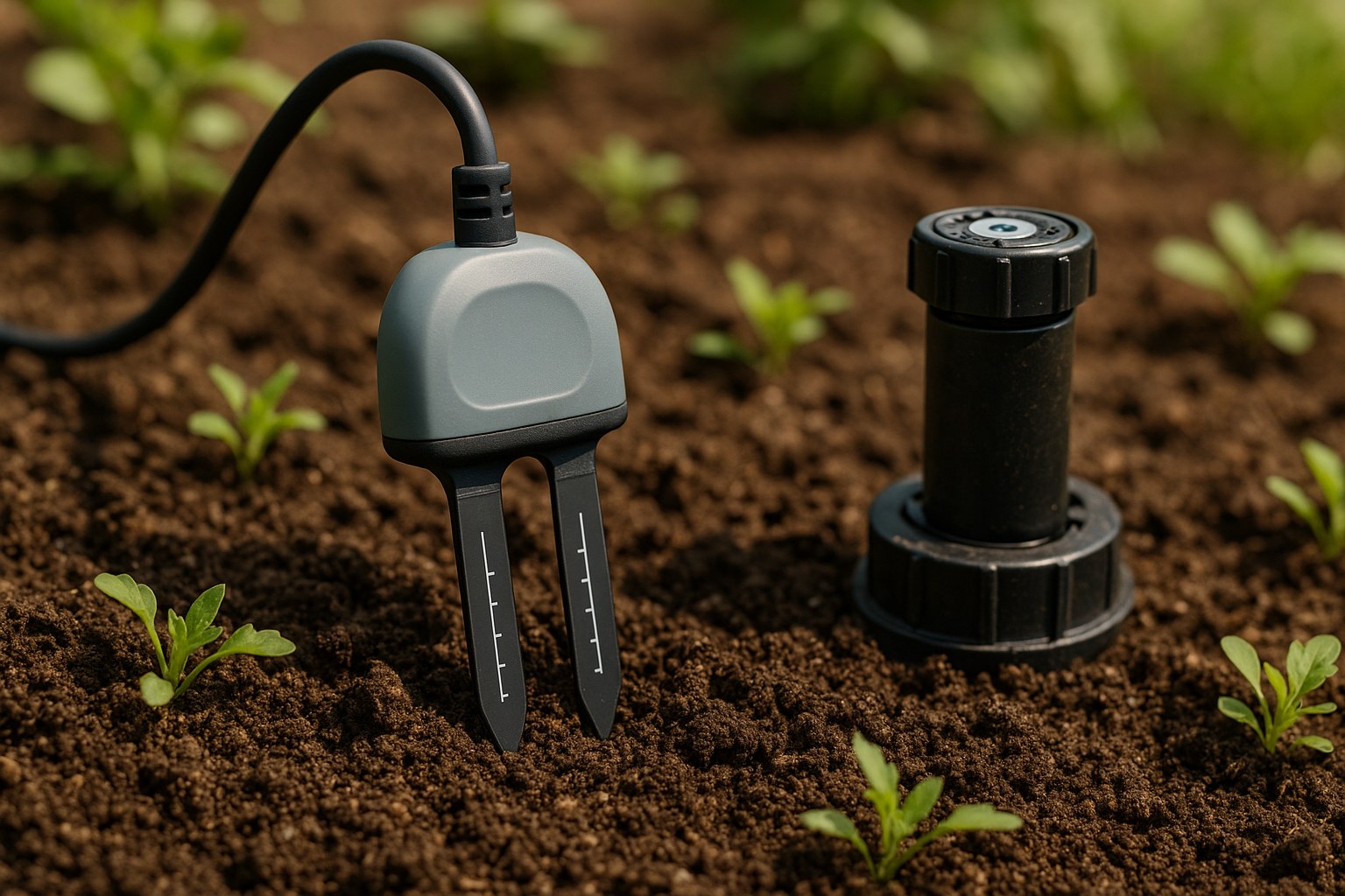 close up soil sensor near sprinkler
