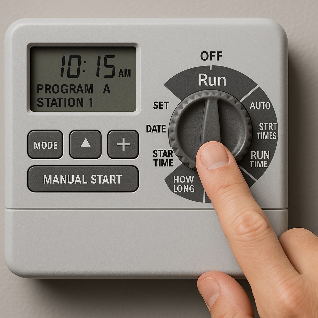 Close up sprinkler controller run dial