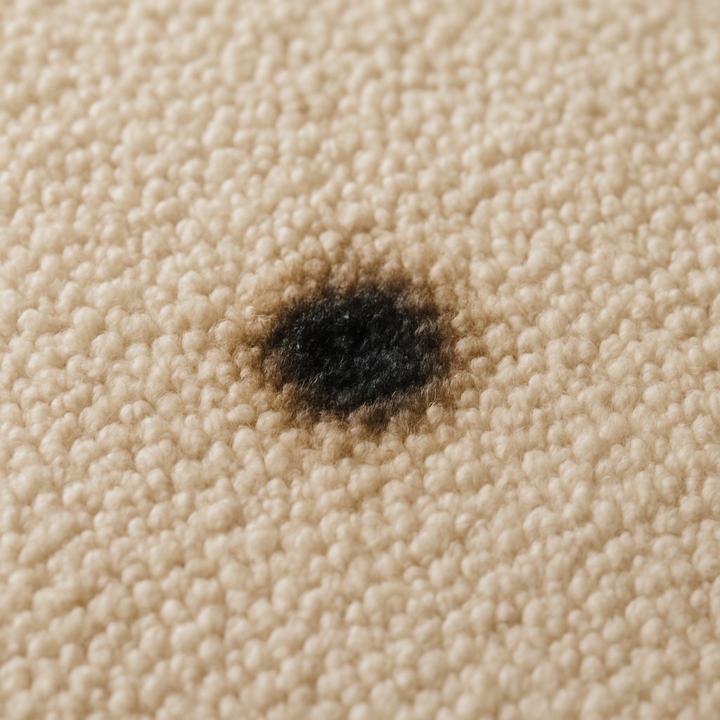 Closeup burn mark on light carpet
