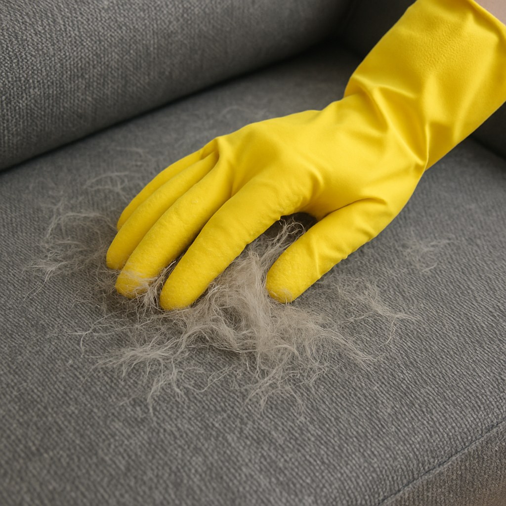 closeup hand wiping pet hair