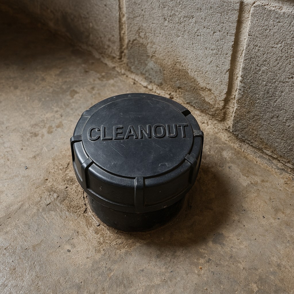 Closeup of sewer line cleanout cap
