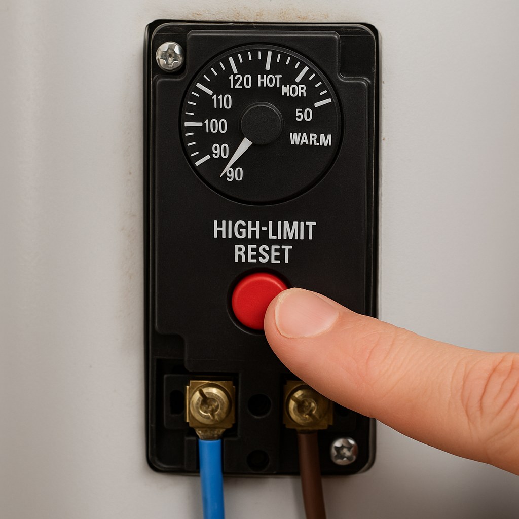 Closeup thermostat with finger on button