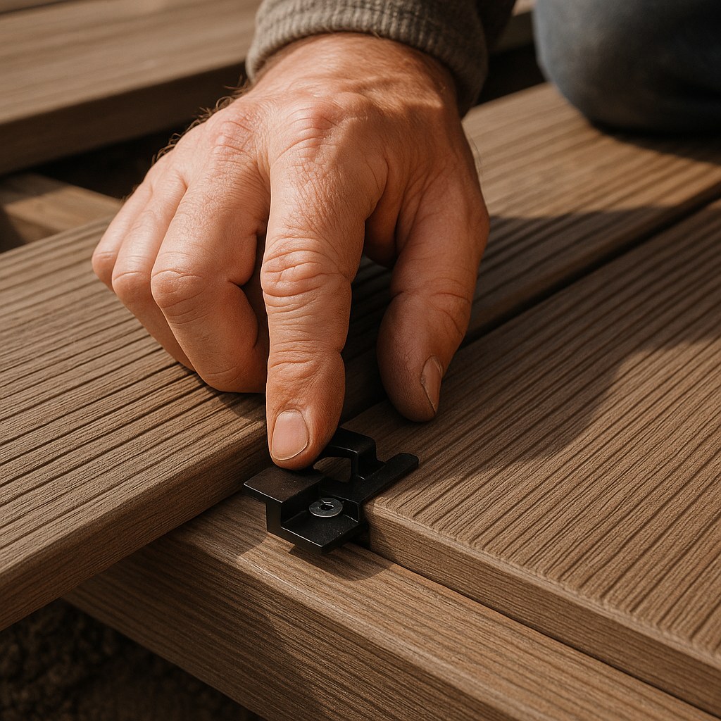 Composite decking installation with hidden clips