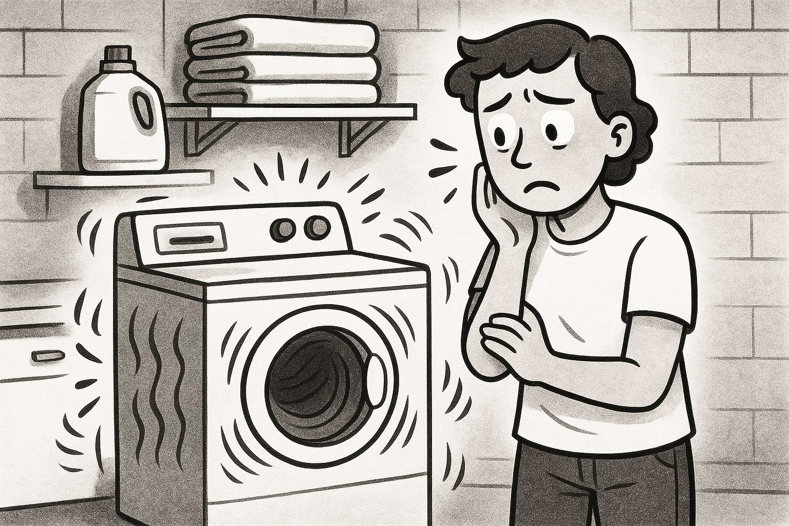 concerned person watches loud vibrating dryer
