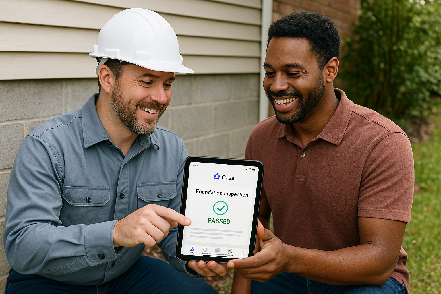 Contractor inspects wall with Casa app