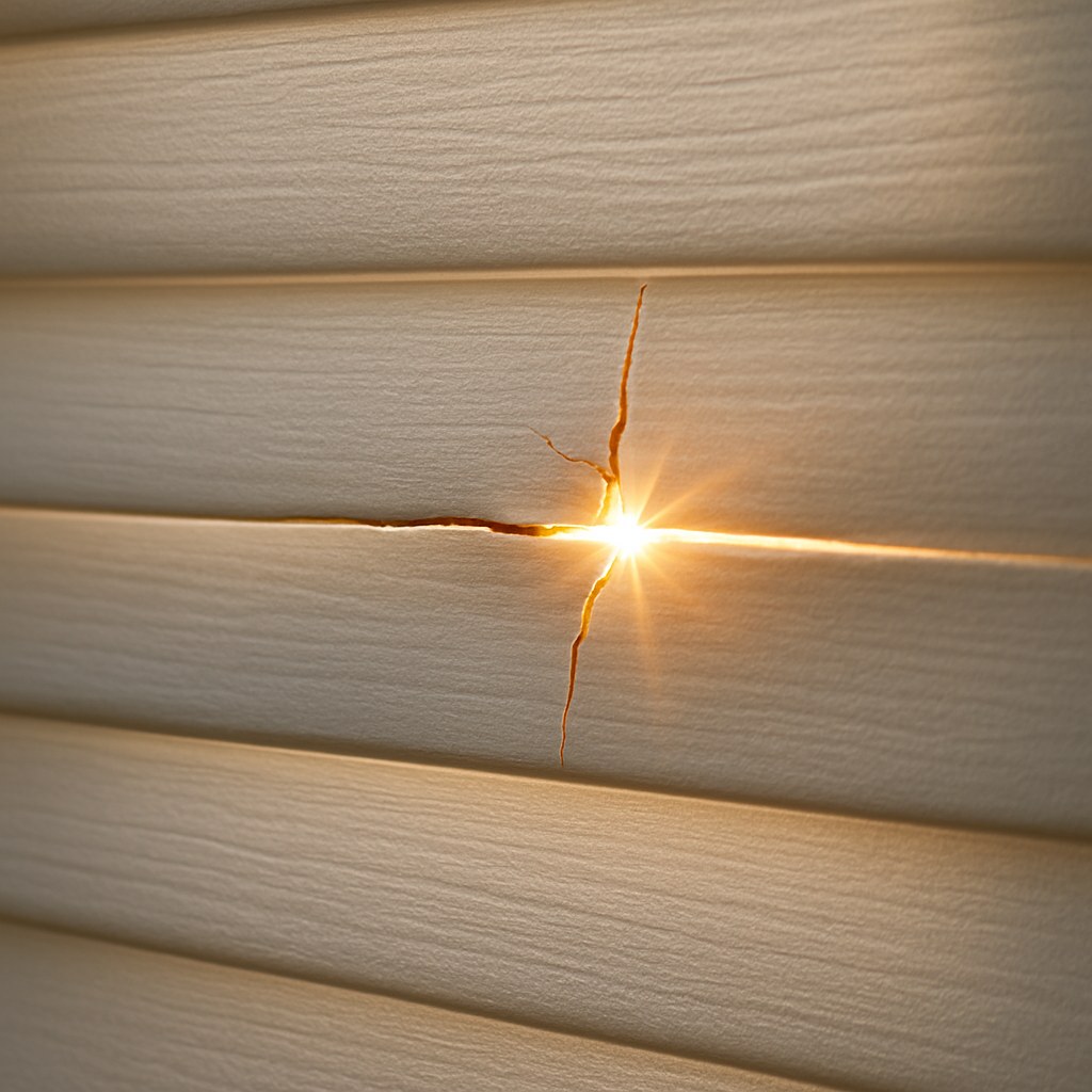 Cracked white blind slat with sunlight