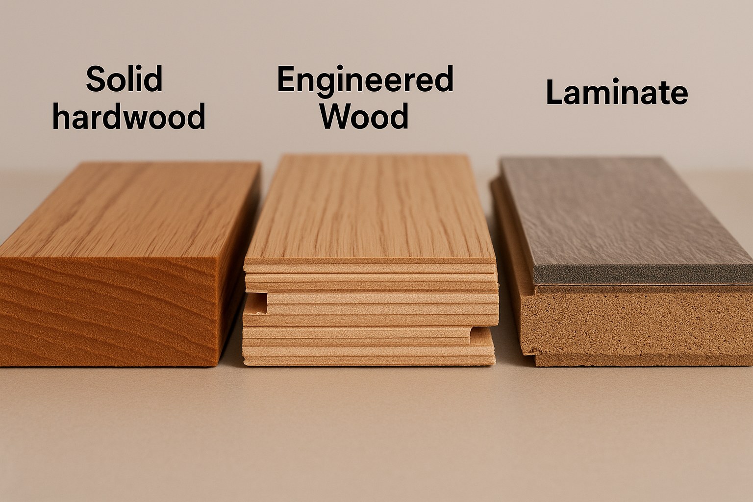 Cross section three flooring types