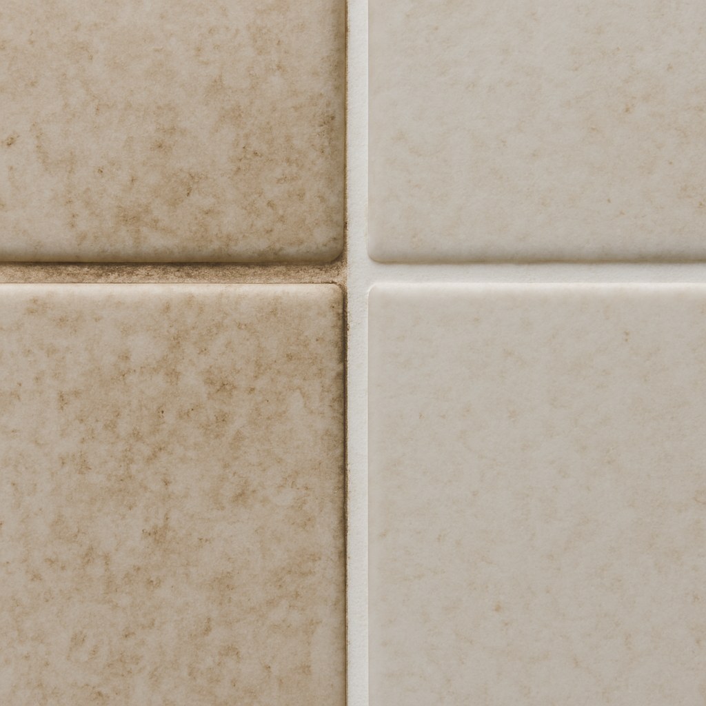 Dirty grout next to clean grout