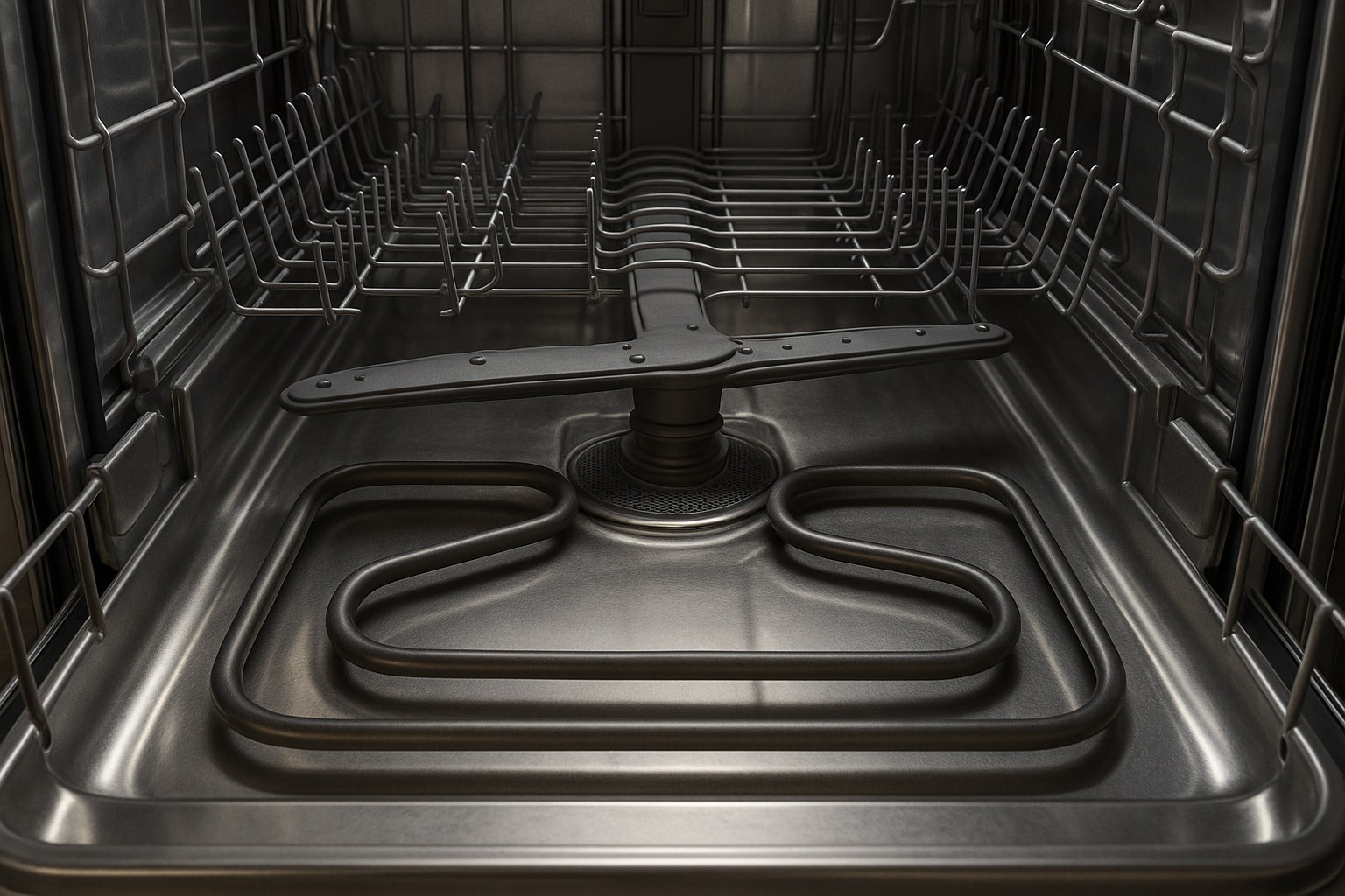 Dishwasher interior view with heating element