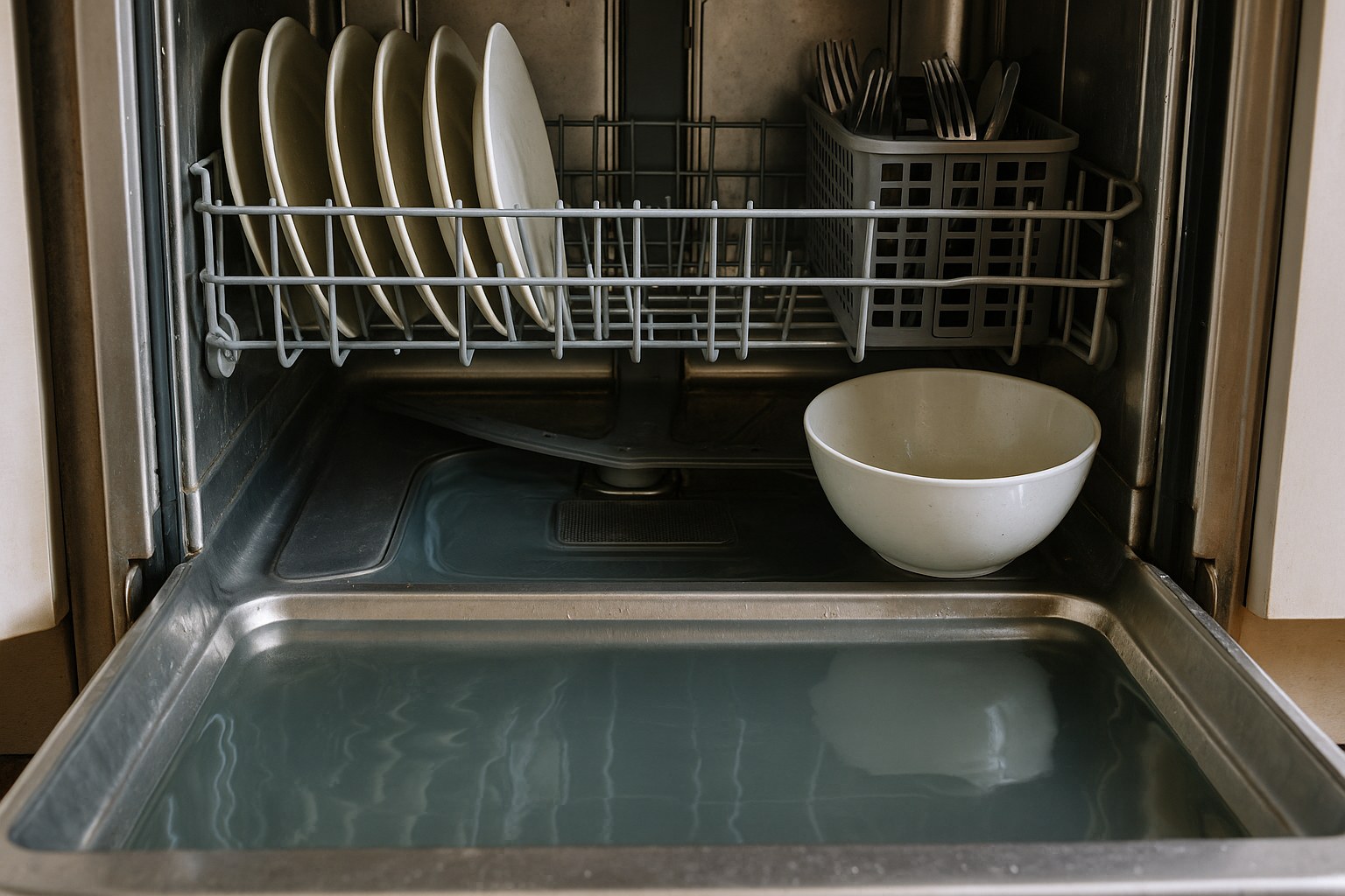 Dishwasher with standing water at bottom