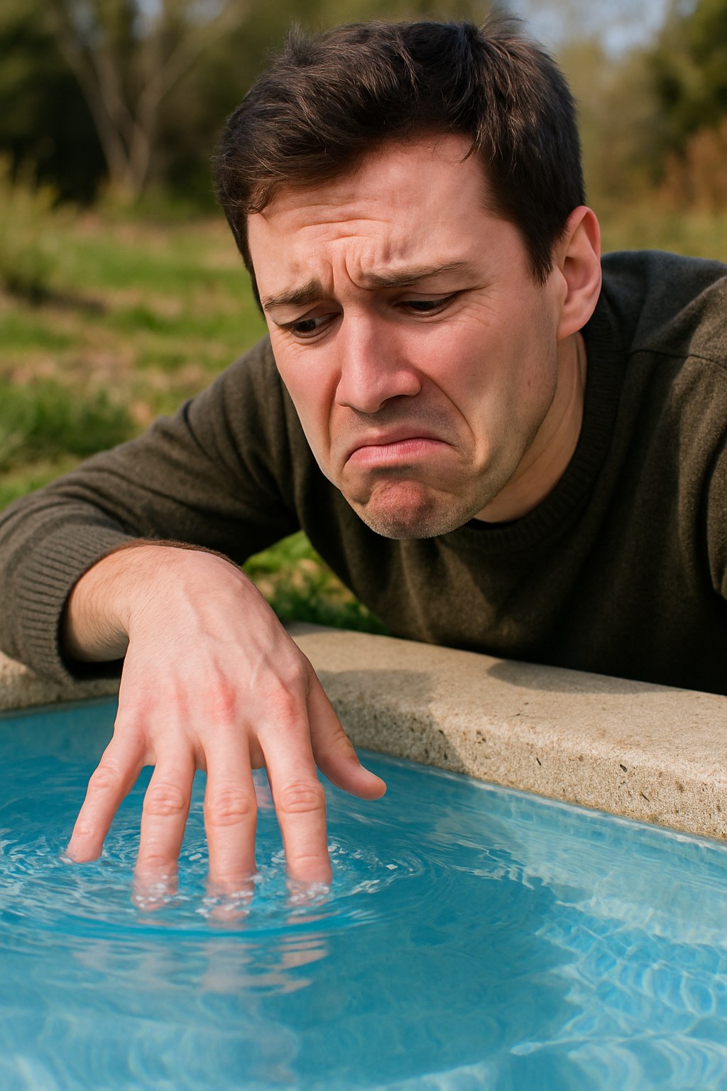 dismayed hand dipped in cold pool