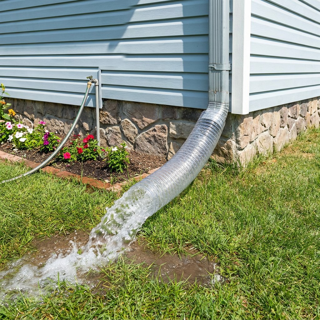 Downspout extension draining onto grass