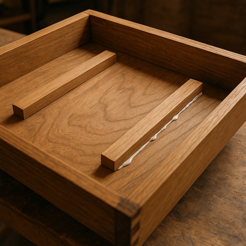 drawer underside with glued wooden cleats