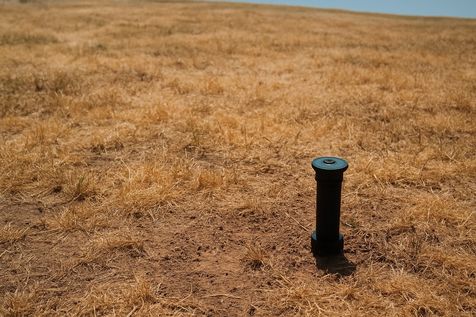 Dry patchy lawn with sprinkler head