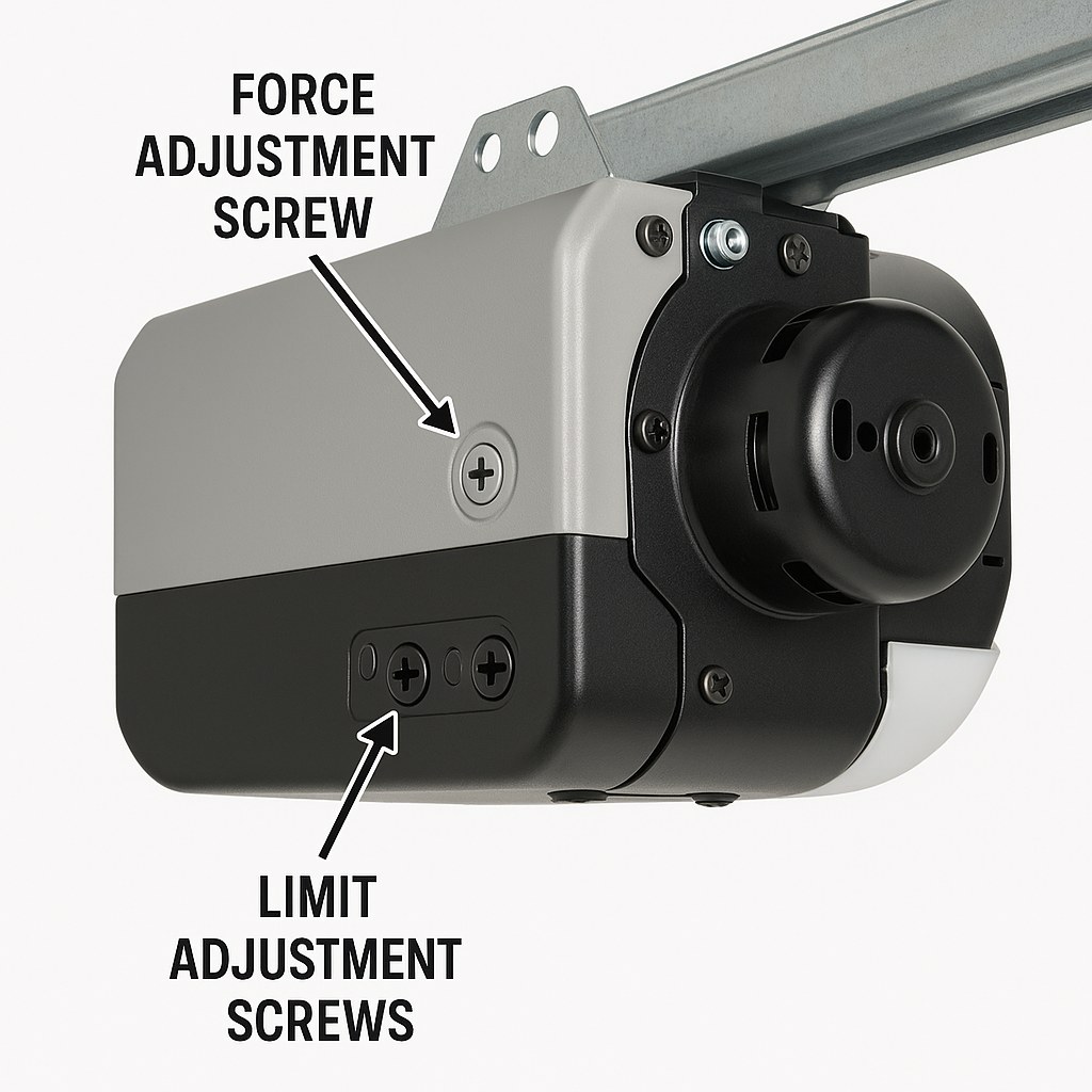 Garage door opener arrow adjustment screws