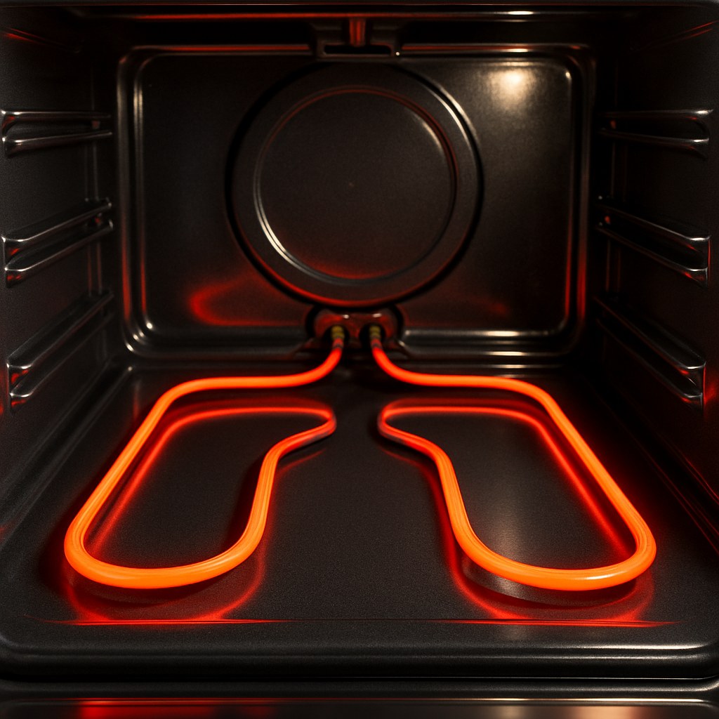 Glowing red bake element in oven