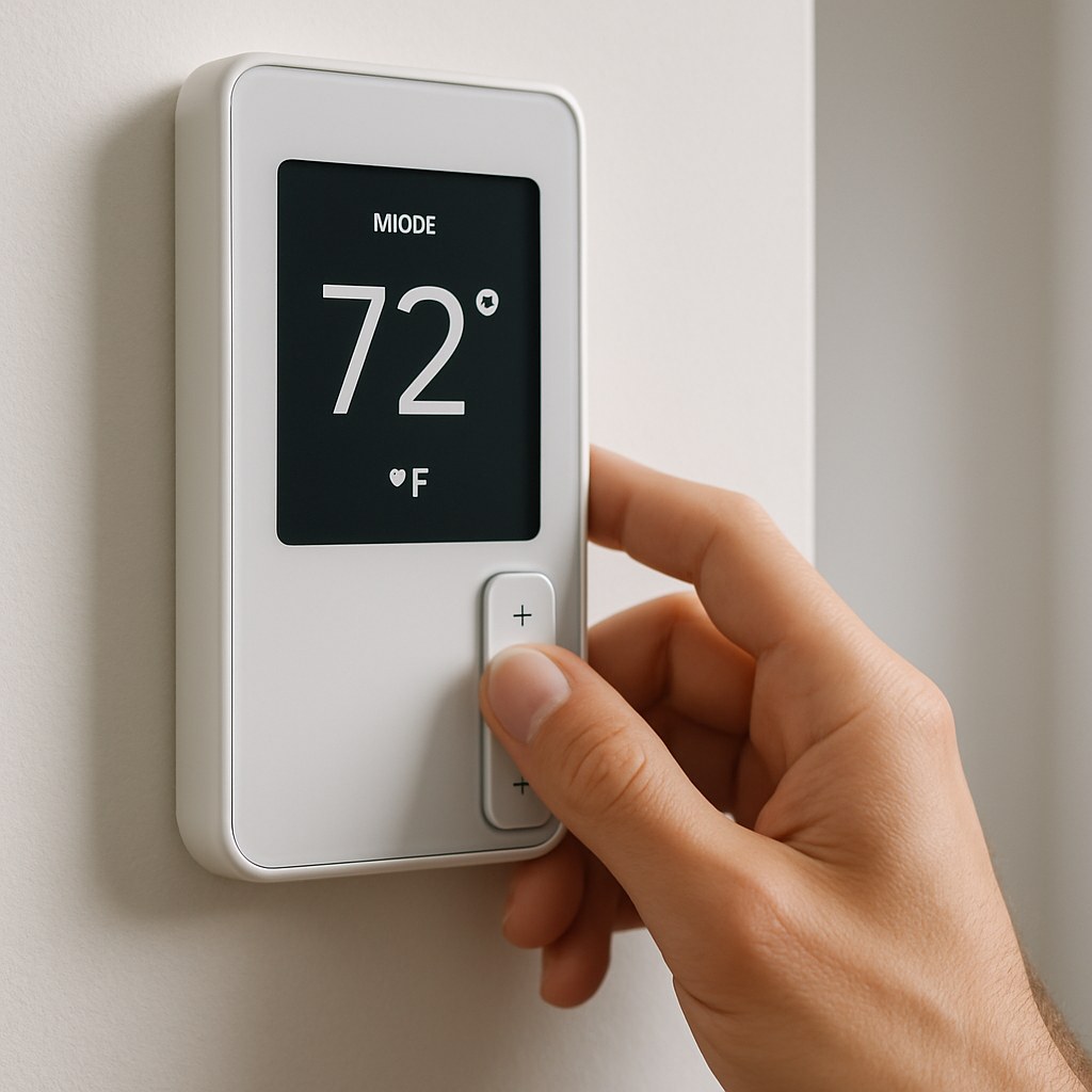 hand adjusting digital thermostat