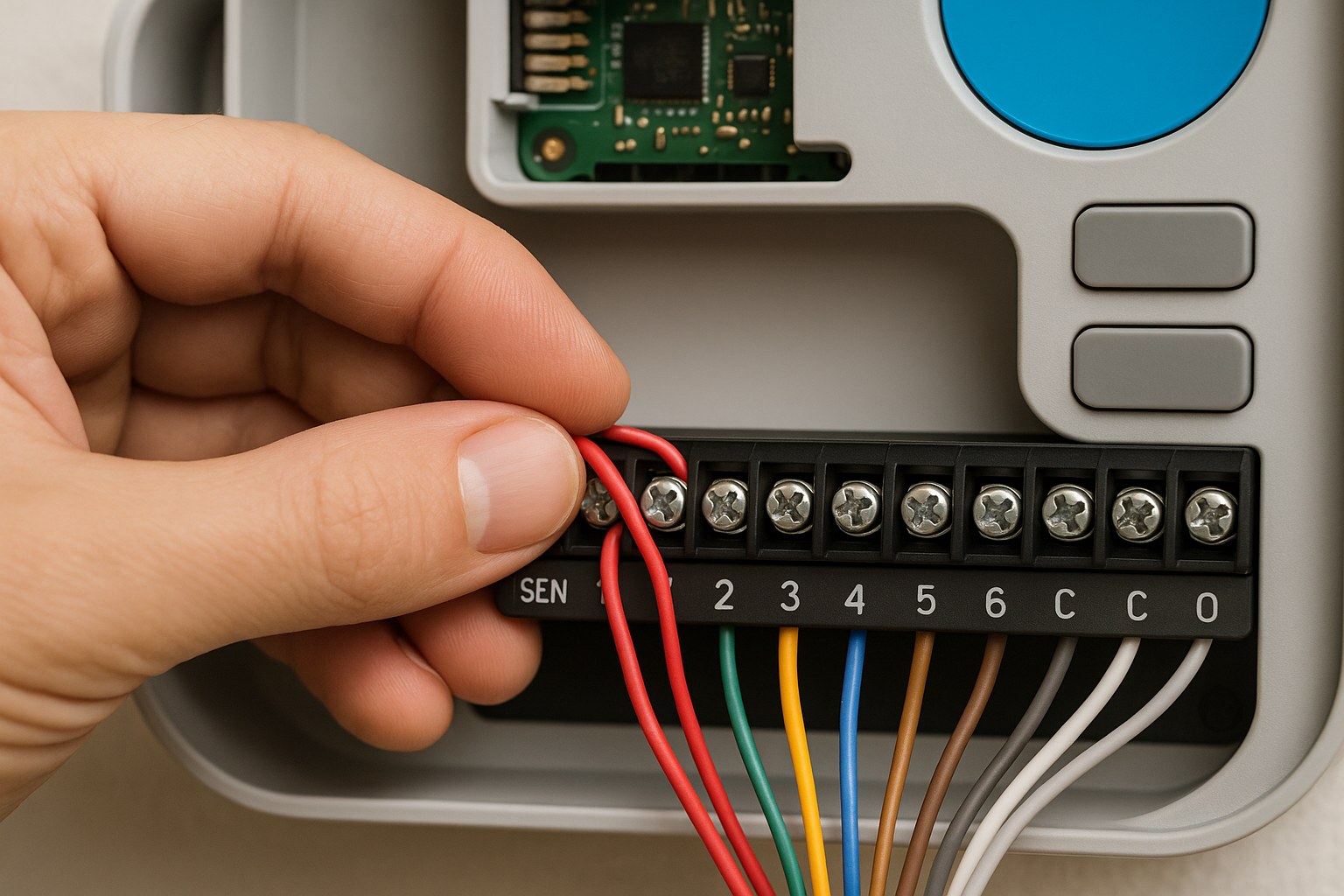 Hand checking sprinkler controller wiring