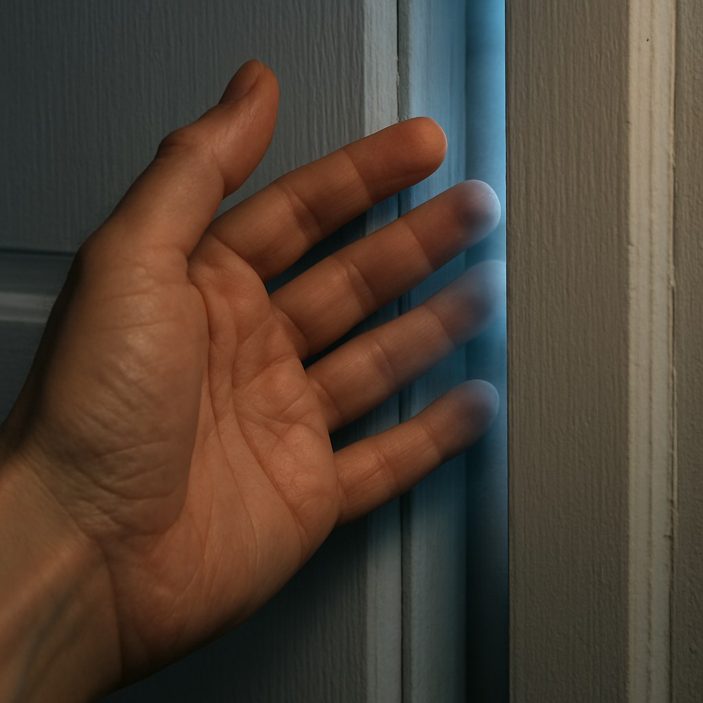 Hand feels draft from door gap