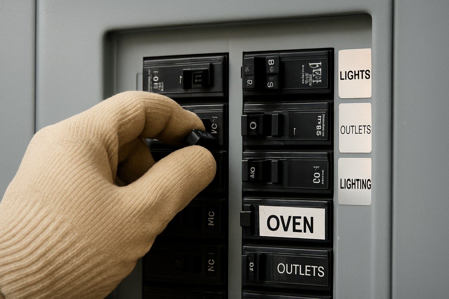 Hand flipping circuit breaker in panel
