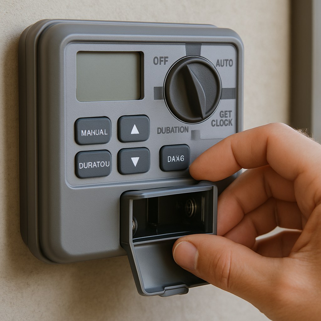 hand opening sprinkler timer battery compartment