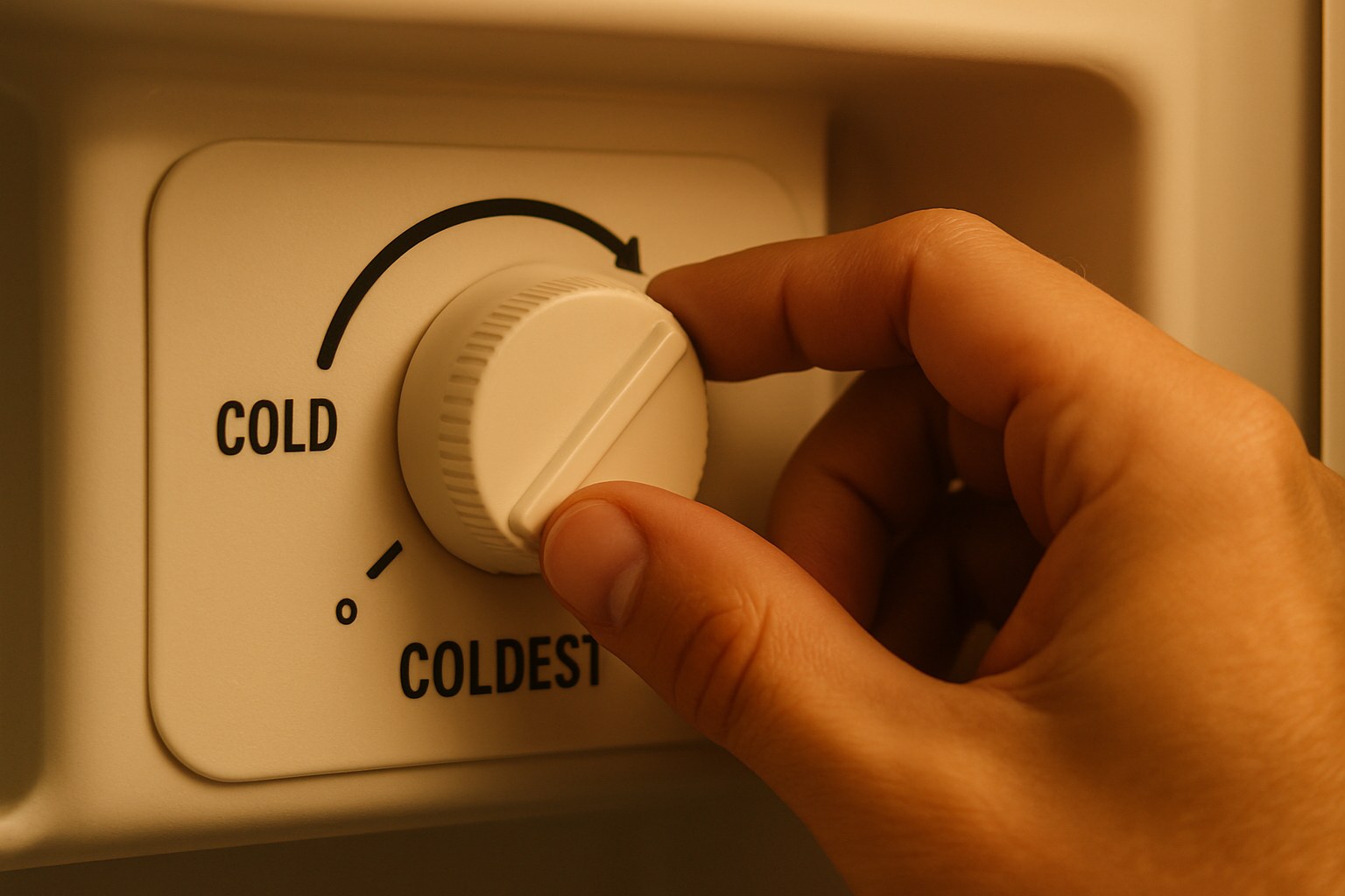 hand turning fridge dial warmer