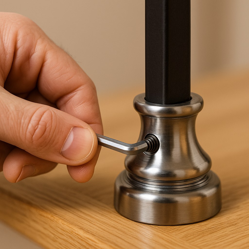 Hand uses hexkey on baluster shoe