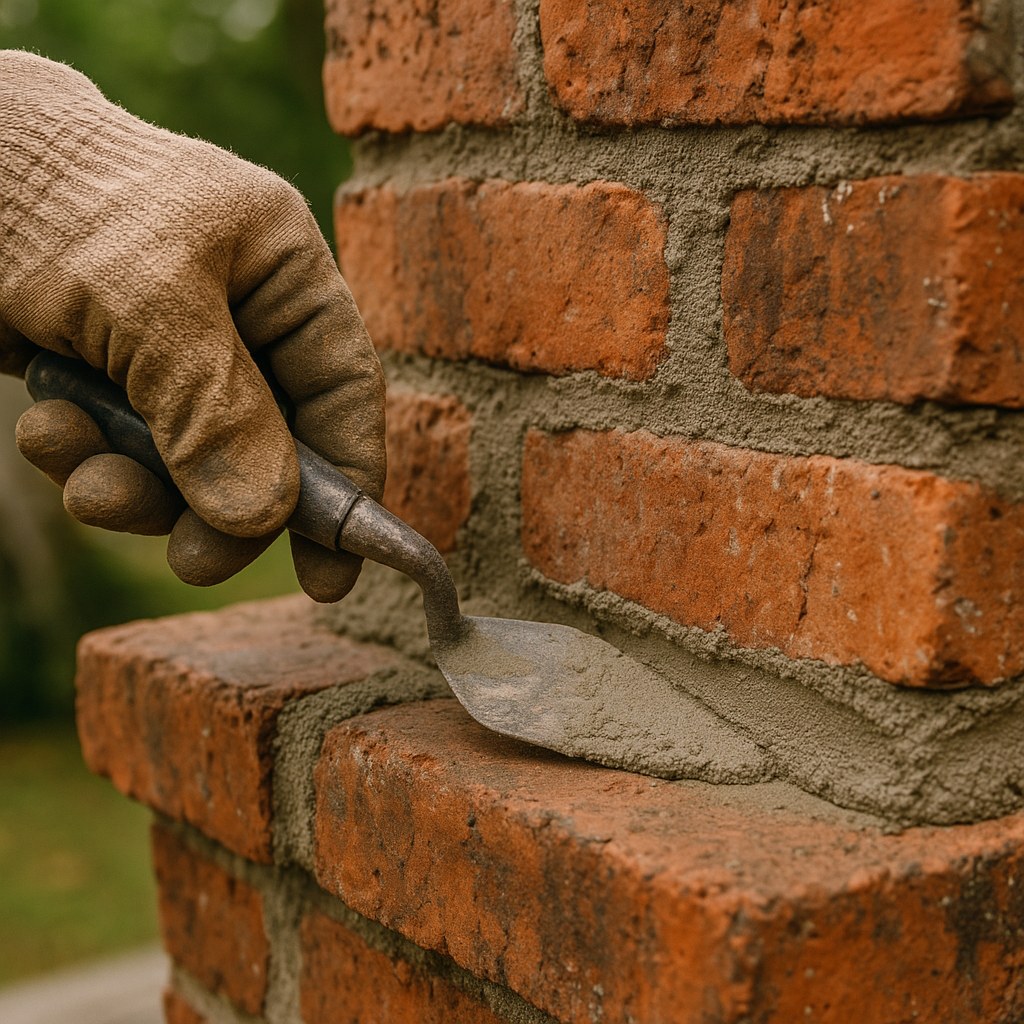 hand using trowel for chimney mortar
