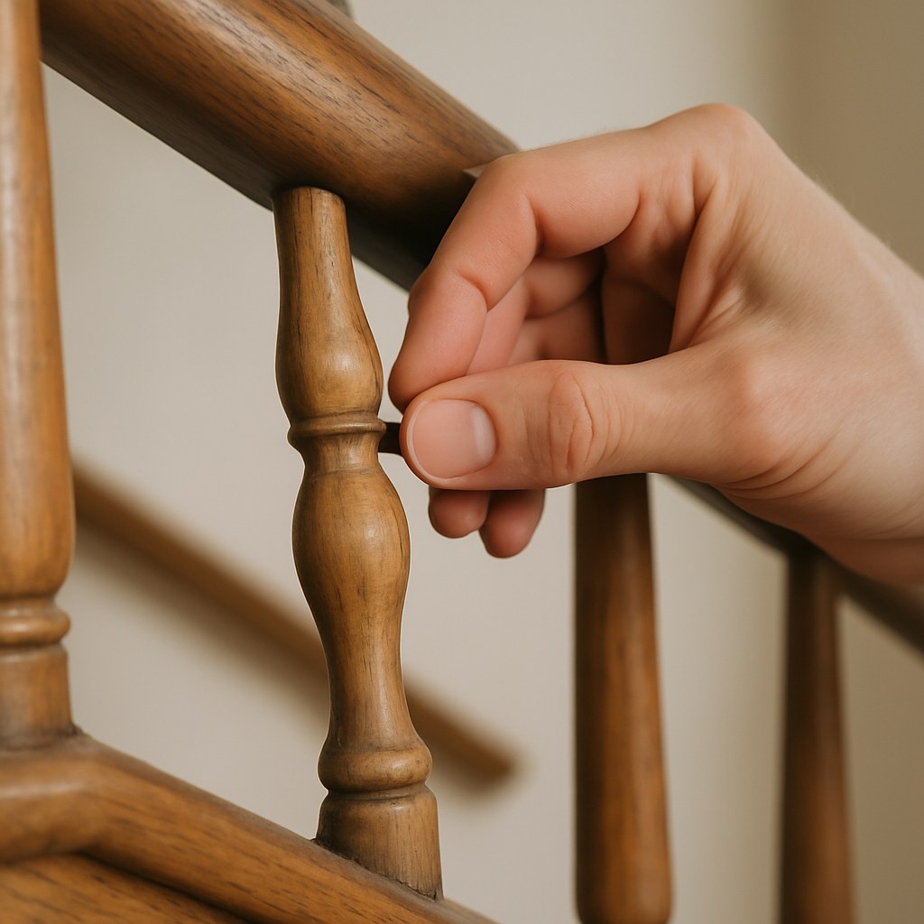 hand wiggling loose wooden baluster staircase