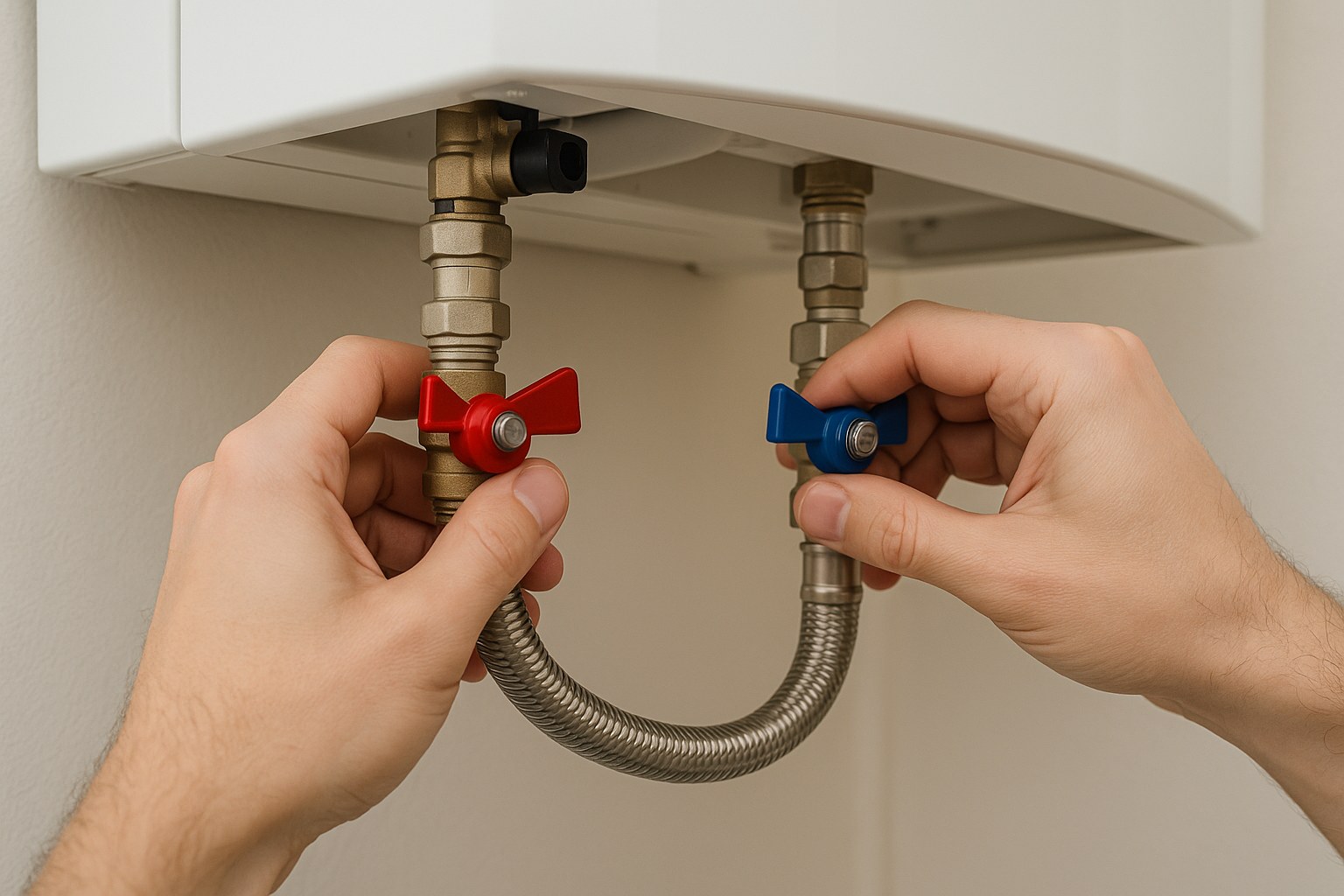 hands turning boiler valves