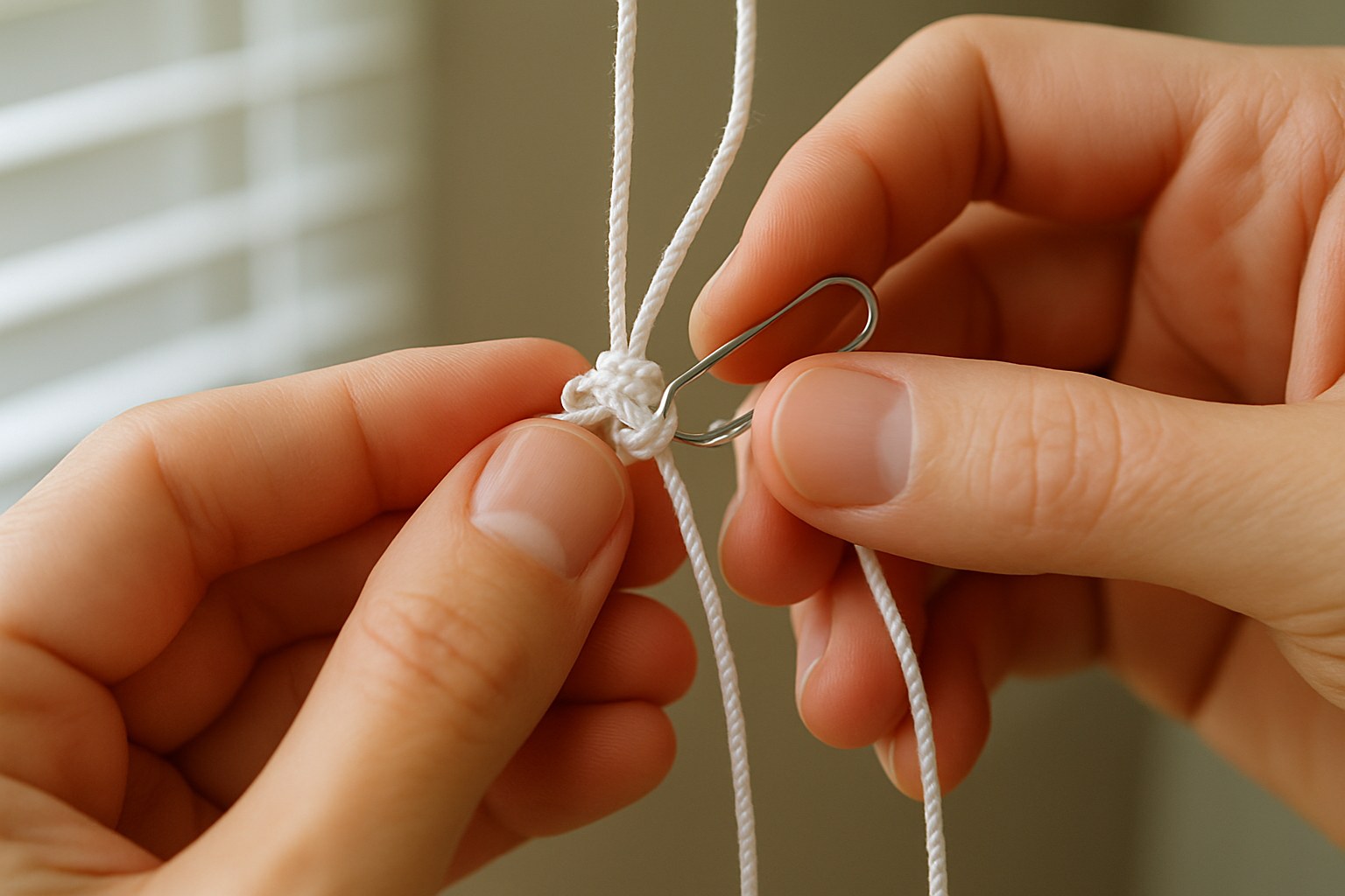 hands untangle blind lift cord knot