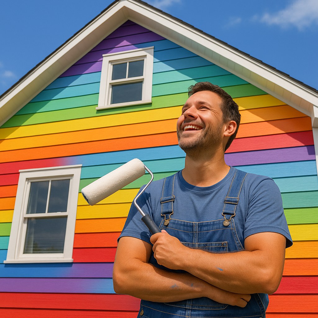 happy homeowner with vibrant painted siding