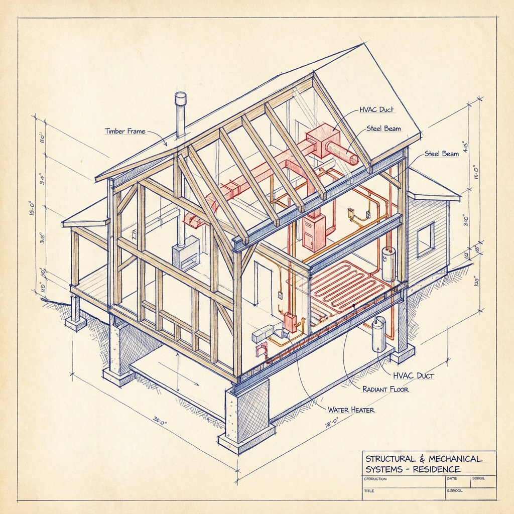 Home structural and mechanical systems sketch