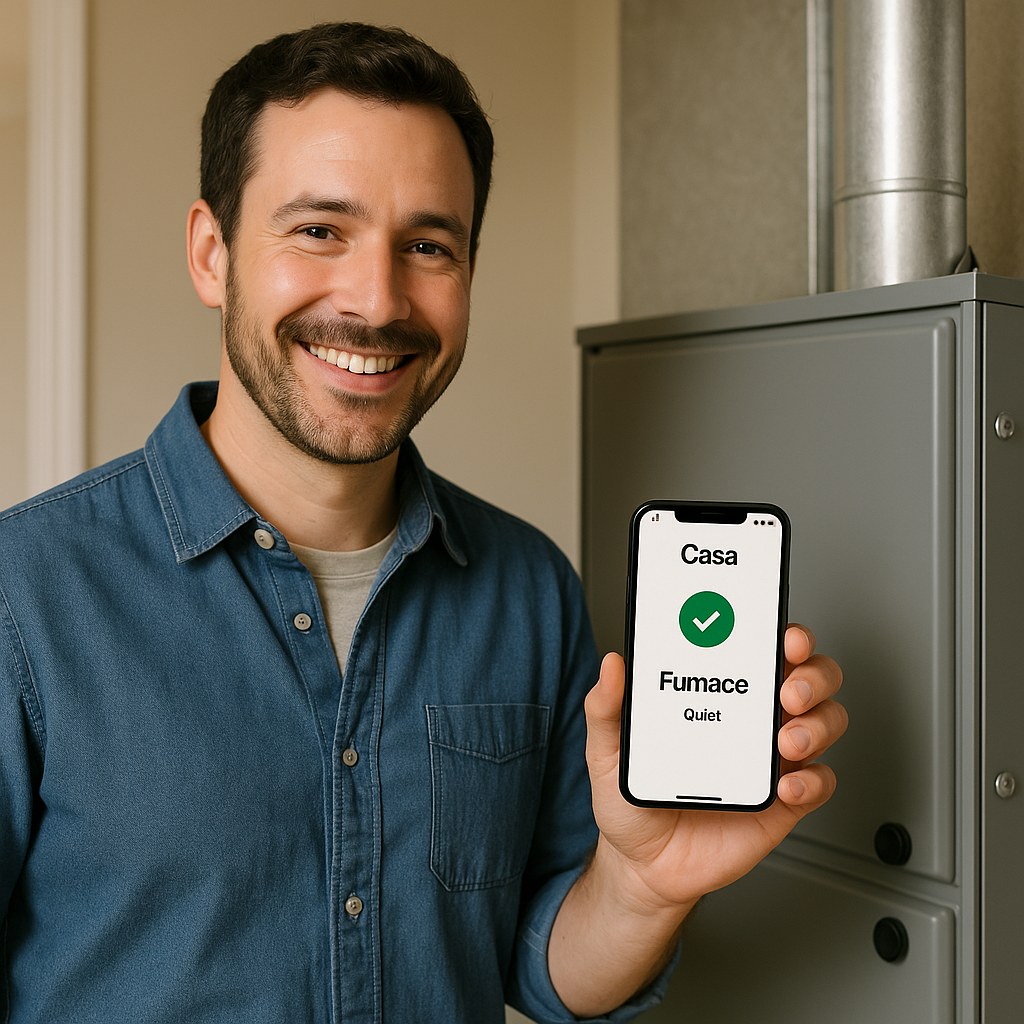 Homeowner checks furnace with Casa app